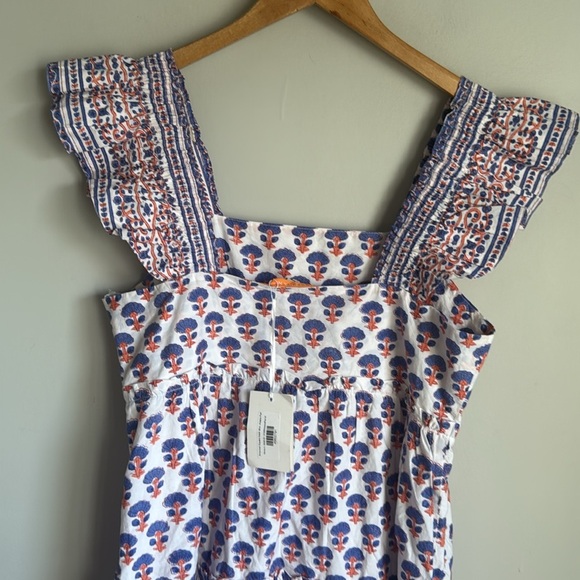 NEW OLIPHANT Smocked Square Neck Mini In Periwinkle In Blue Medium - Picture 8 of 13